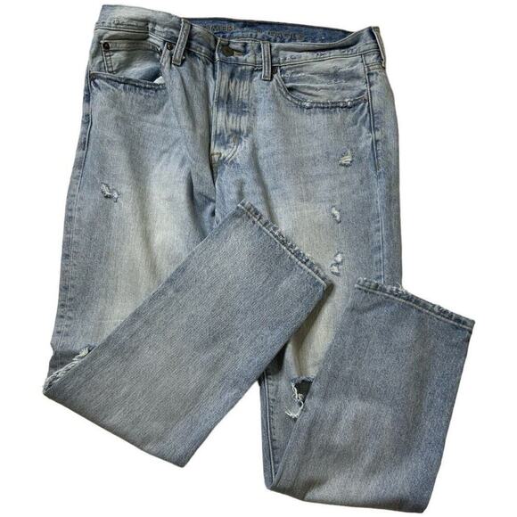 American Eagle Outfitters Jeans Mens Size 34X30 Slim Distressed Light Wash Denim - Picture 4 of 13